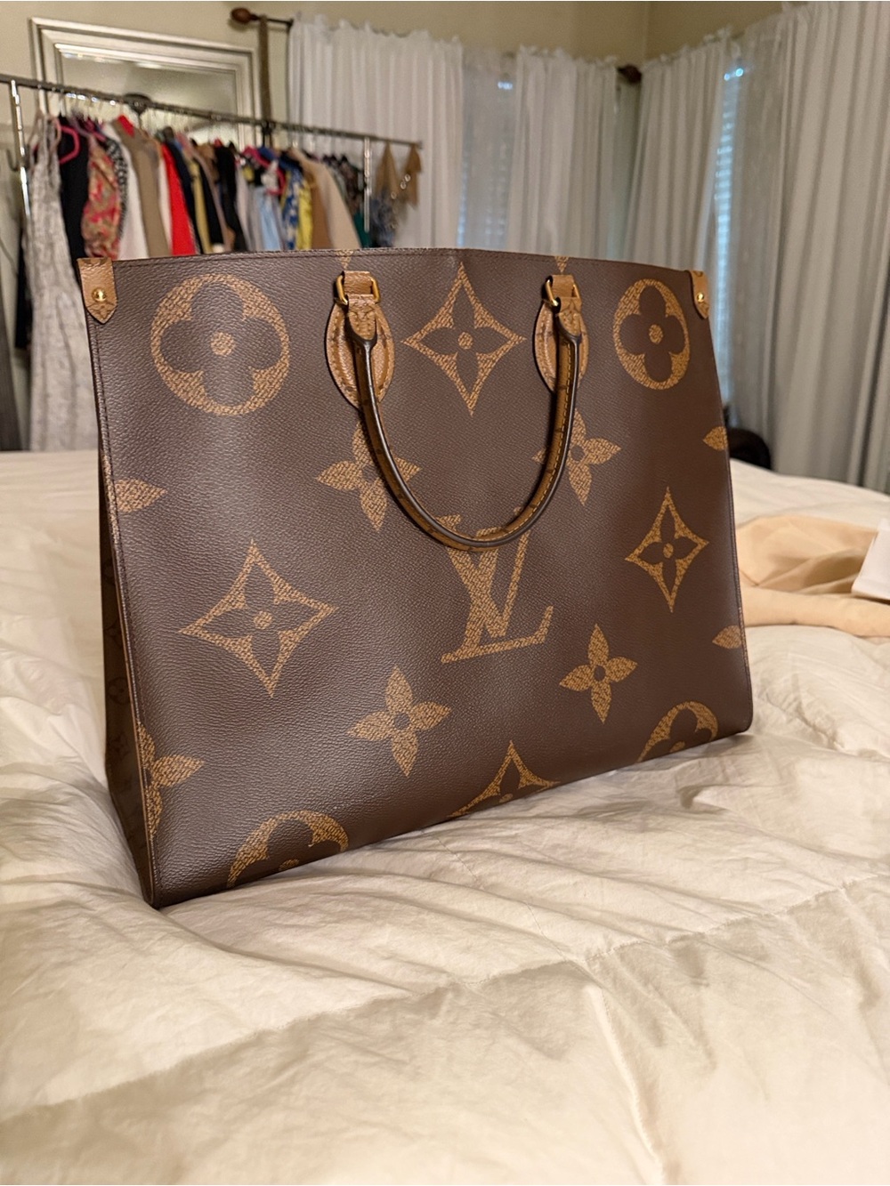 Louis Vuitton Monogram Canvas Tote with Black Straps and Red Interior - Picture 12 of 12